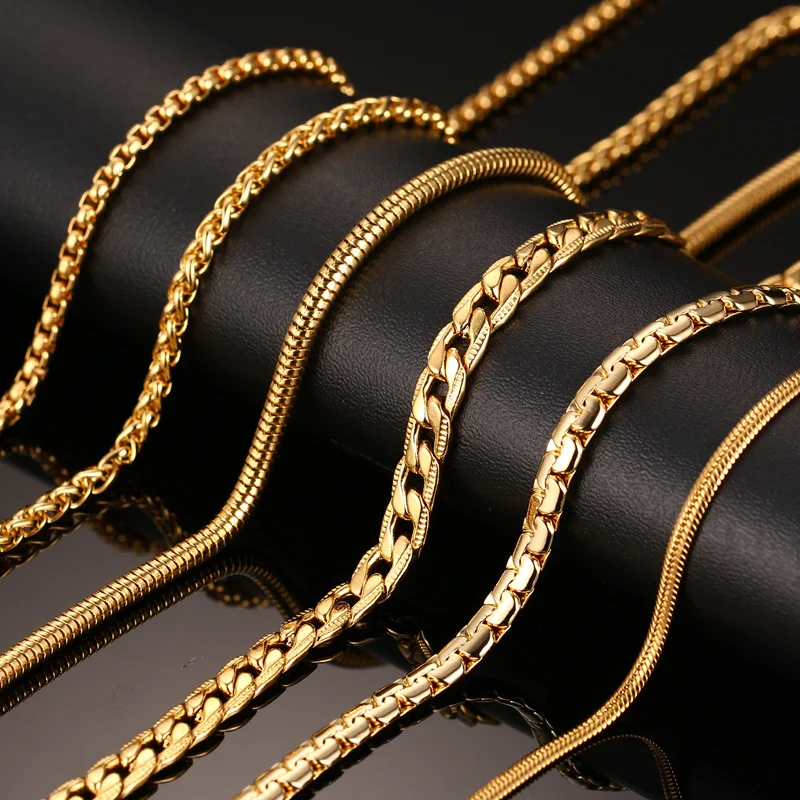 Vnox 24inch Gold-color Chain Necklace Long Stainless Steel Metal Snake/Cable/Round Box Chain