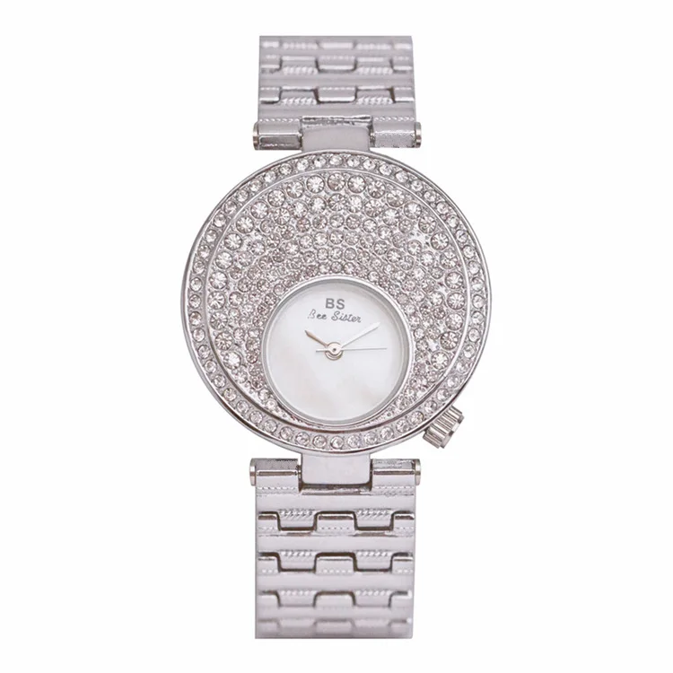 

BS New Full Diamond Women's Watch Crystal Ladies Bracelet Wrist Watches Clock relojes Quartz ladies watches for women 120235