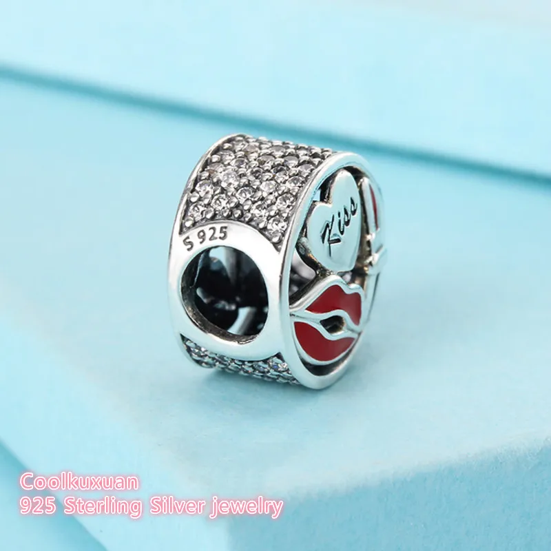 Autumn Original 925 Sterling Silver Glamour Kiss Charm, Mixed Enamel & Clear CZ Beads Fit Pandora Charms Bracelet Diy