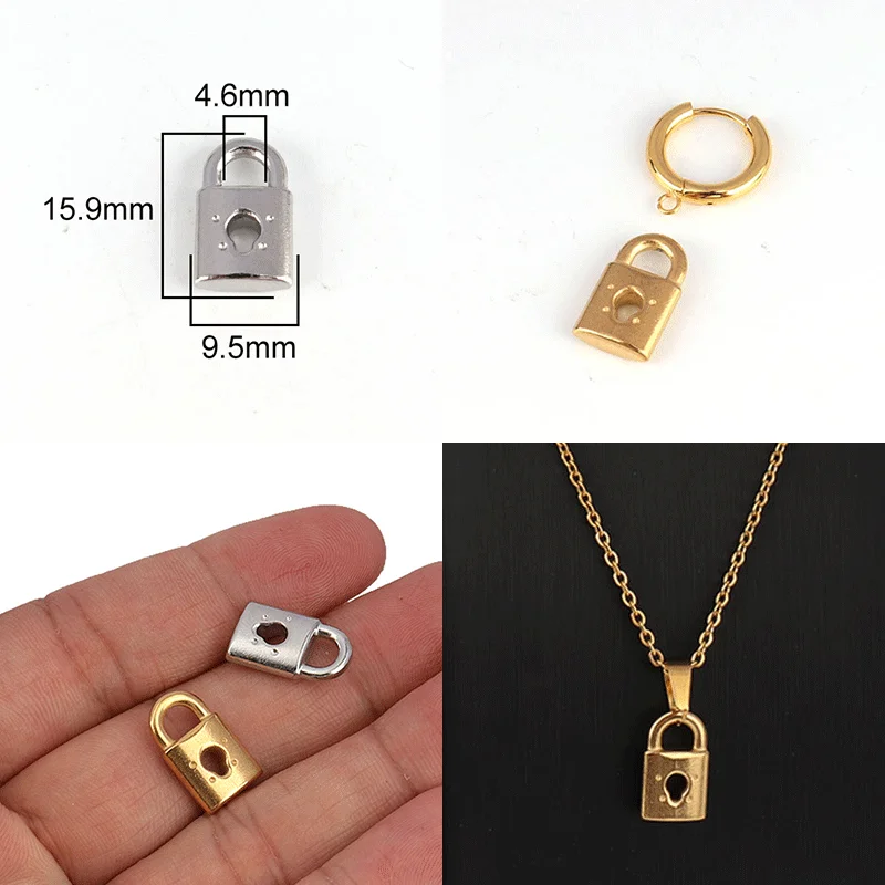 5pcs Stainless Steel Charms PadLock Charms Pendant Silver Gold Color Lock Pendants Making For DIY Jewelry Handmade Accessories