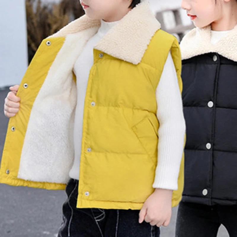 Humor Bear Children Vest  New Autumn  Winter Sleeveless V-Neck Solid  Casual Vest Baby Velvet Warm Kids Coat