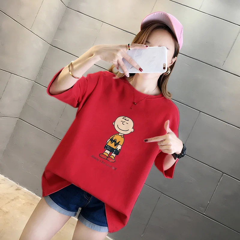 Nice Summer Pop Student Loose Plus Cotton Feeling Milk Silk short-sleeved t-shirt Women