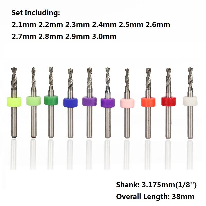 Broca de carburo de tungsteno para placa de circuito impreso PCB, herramienta de perforación de agujeros, 10 piezas, 2,1-3,0mm, 1/8''