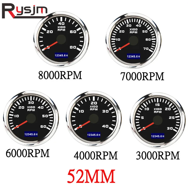 52MM Tachometer Gauge 3000RPM-8000RPM Hourmeter Gauge Tacho Meter Sensor With Red Backlight For Car Boat Yacht rvs 9-30V