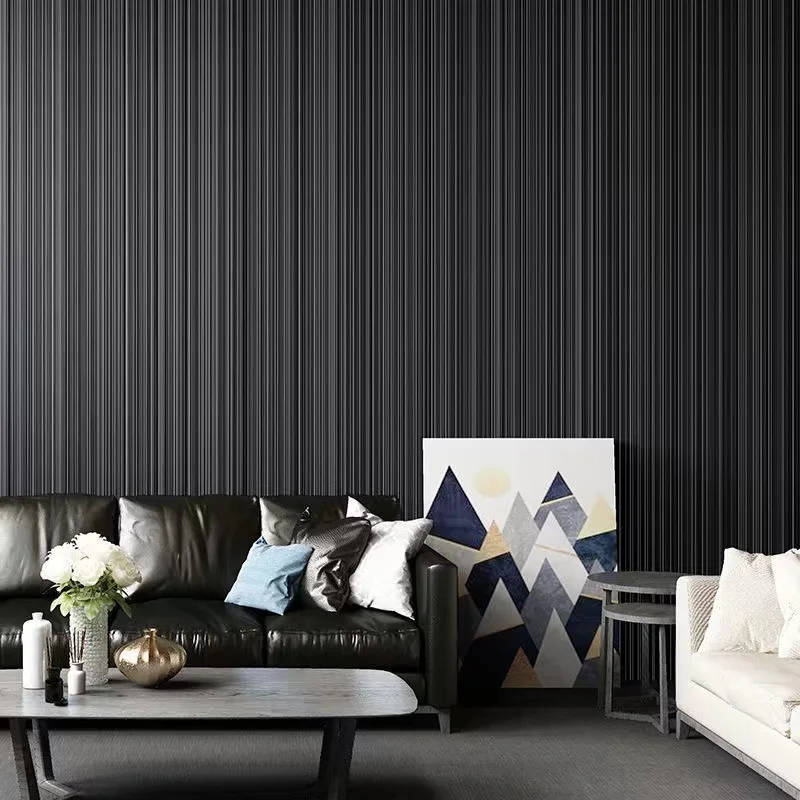 Plain Grey Black Striped Wallpaper Room Decor Modern Luxury Simple Geometric Striped Texture Solid Wall Paper Mural Background