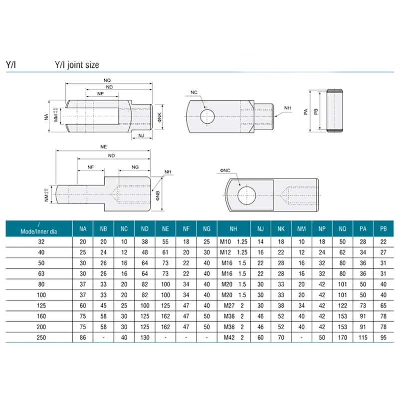 1 pc SC standard I-joints cylinder mounting accessory M6x1/M8x1.25/M10x1.25/M12x1.25/M16x1.5/M20x1.5/M27x2/M36x2