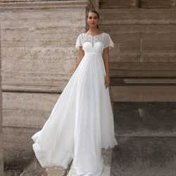 Thinyfull 2021 High Waist Plus Size Wedding Dress Empire Applique Chiffon Bride Dress Customized Wedding Gown For Pregnant Women