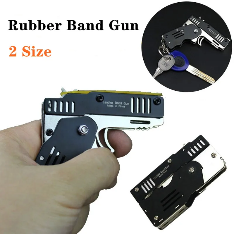 2020 Mini Folding Rubber Band Gun Shooting Gun Outdoor Military Sport Toy Key Chain Key Ring Children's Birthday Gift Boys Gift