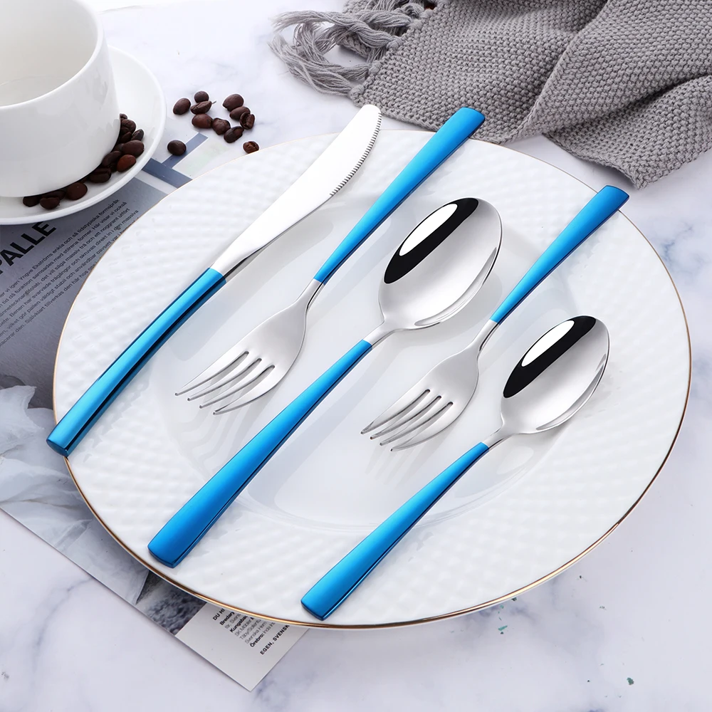 5/20Pcs Rainbow Dinner Set Wedding Travel Cutlery Set Stainless Steel Colorful Dinner Knife Fork Scoop Rainbow Dinnerware Set