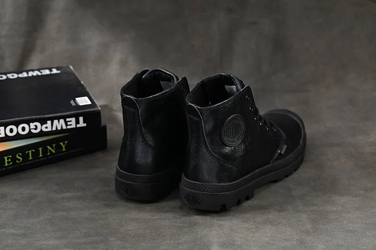 New PALLADIUM Classic All Black Men Women Leather High Upper Boots For Female Slip-Resistant Bottom Casual Walking Shoes 35-45