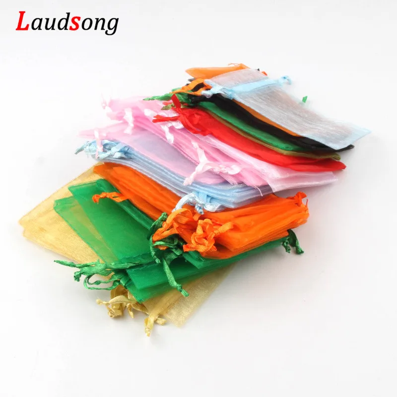 50pcs 5x7cm 7x9cm 9x12cm 13x18cm Drawstring Organza Bags Jewelry Packaging Bags Candy Wedding Bags Wholesale Gifts Pouches