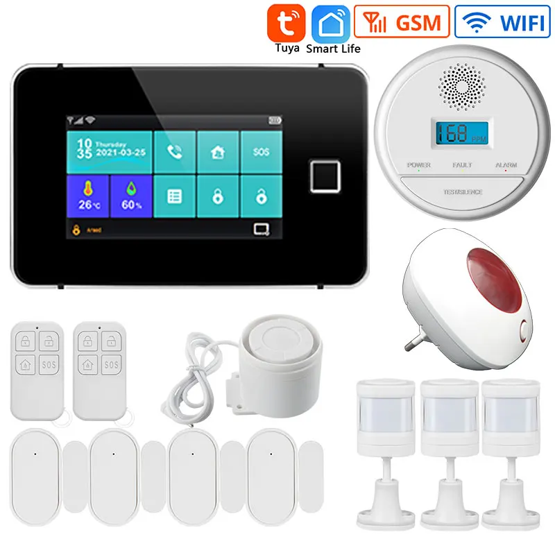 Tuya Smart Home Security Alarm System 433MHz WiFi GSM Burglar System Fingerprint Arming Connected to Alexa And Google Assistant