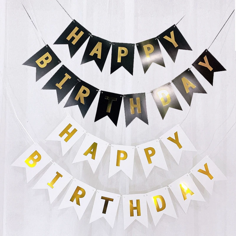 

Bronzing happy birthday pull flag children birthday party decoration banner layout flag supplies wholesale