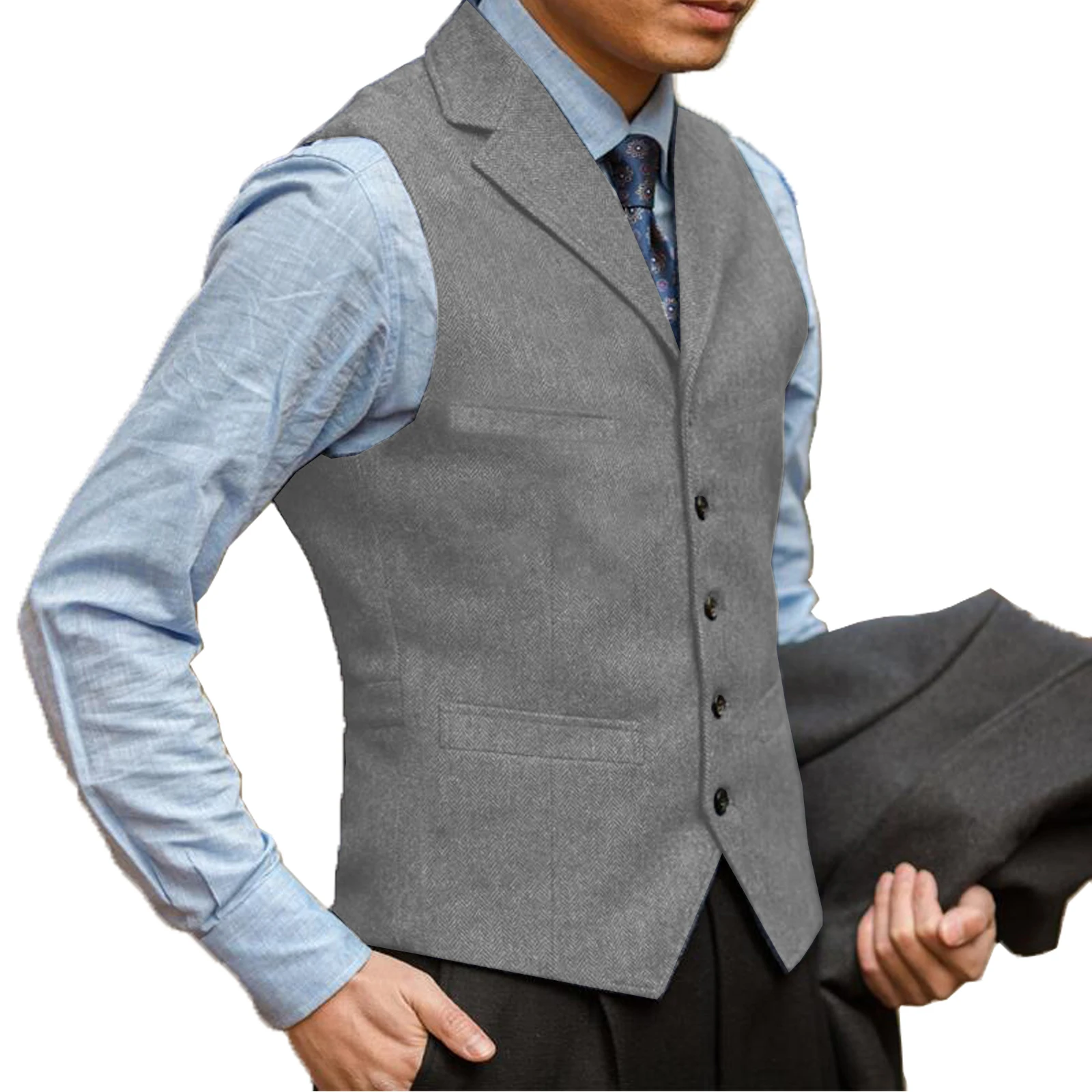 Brown Men\'s Vest Brown Slim Fit Prom Herringbone Wool Blazer Green Office Suits Burgundy Waistcoat For Wedding Best Man Grooms