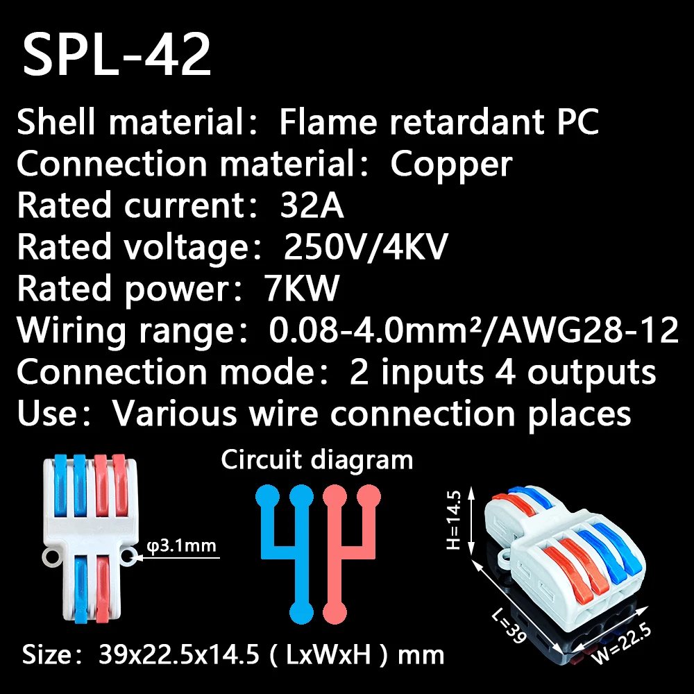 Mini Fast Wire Cable Connectors Universal Compact Conductor Spring Splicing Wiring Connector Push-in Terminal Block SPL-42/62