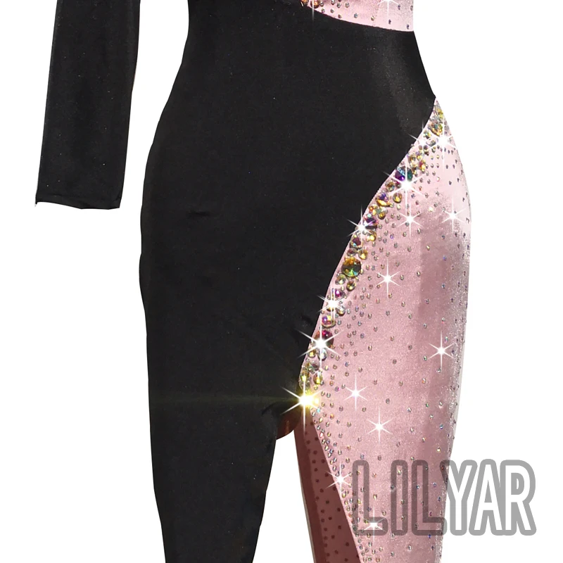 Latin Dance Competition Dress Costumes Performing Dress Practice Skirt Customize Adult Kids Lady Black Or Pink