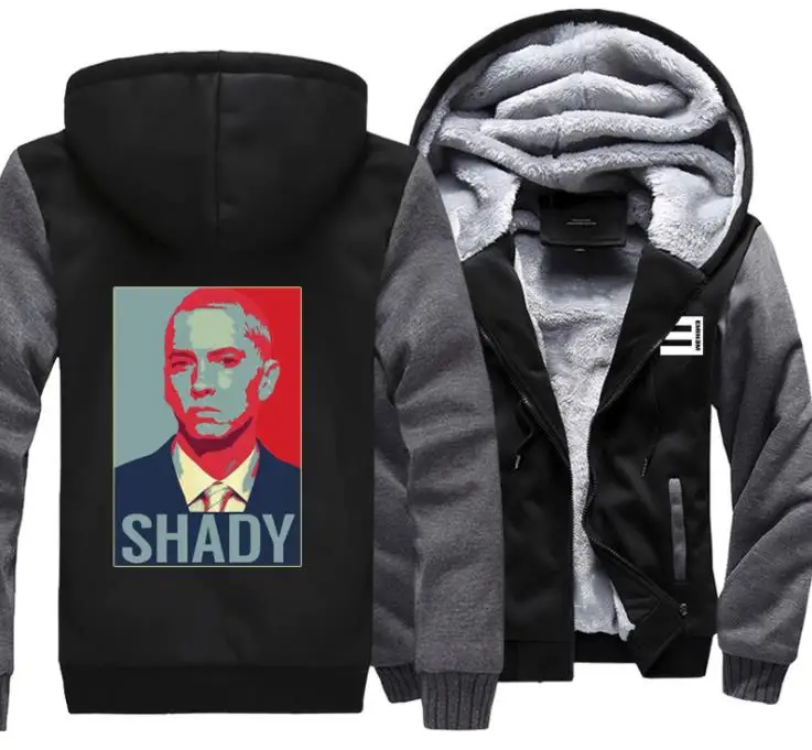 Fleece Mens Thicken Hoodies Eminem Printed Sweatshirt Winter Super Warm Cotton Zipper cardigan Coats High Quality