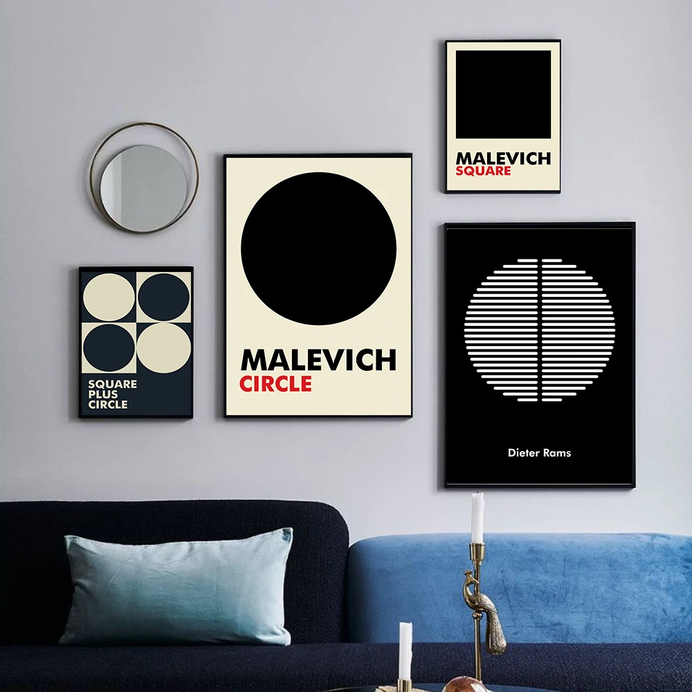 Kazimir Malevich's supremacist circular geometry art circle square print, minimalist mid-century modern abstract art poster