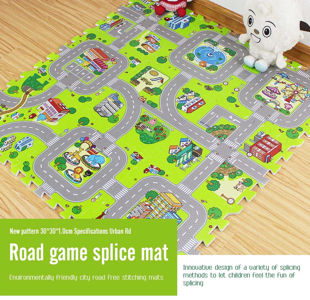 9 pz/set Bambini Tappeto Playmat Città Vita Giocattoli Educativi Per Bambini Sistema di Traffico Strada Tappetino Da Gioco Per Bambini EVA Schiuma Puzzle Tappeto