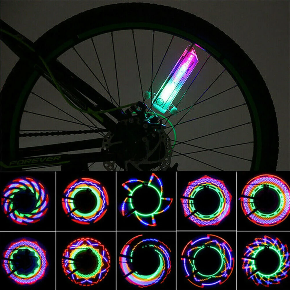 32 Patterns Cool LEDs Colorful Rainbow Bike Spoke lamp Safety Night Cycling lighting Bicycle Wheel Light Signal