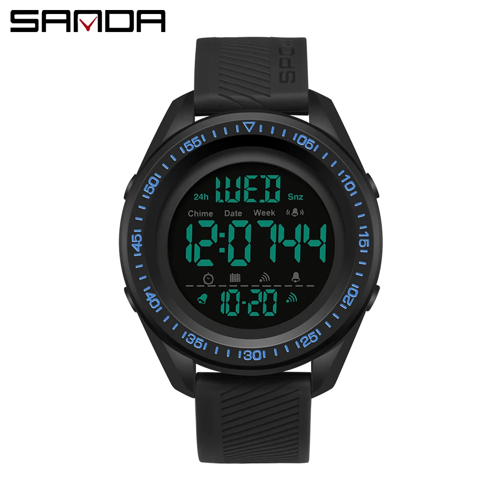 SANDA Waterproof Men Digital Watch Black Multifunction Electronic Watches New Fashion Sports Style Military Wristwatch Reloj