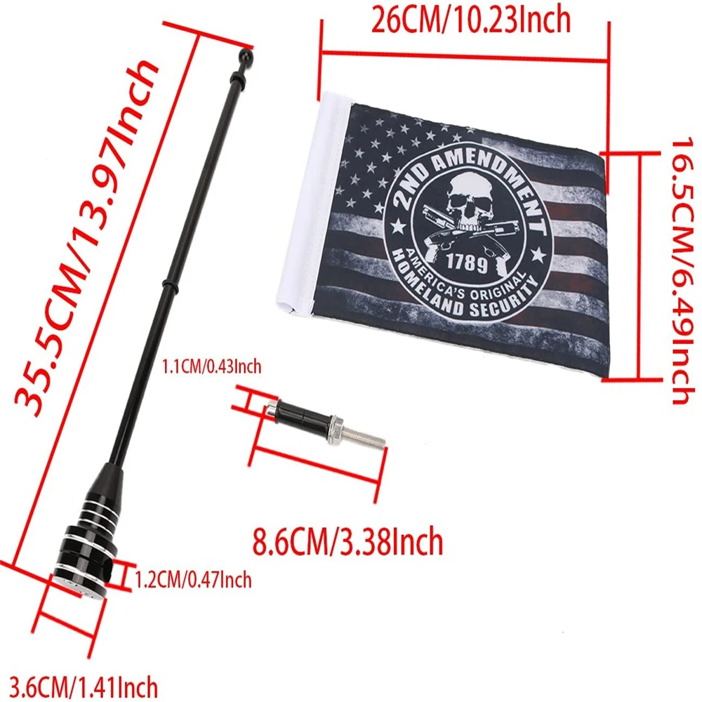 Motorcycle Black/Silver Pole Mount 6 x 9 Inch Polyester 2nd Amendment Gun 1789 Skull Flag for Harley Honda Universal