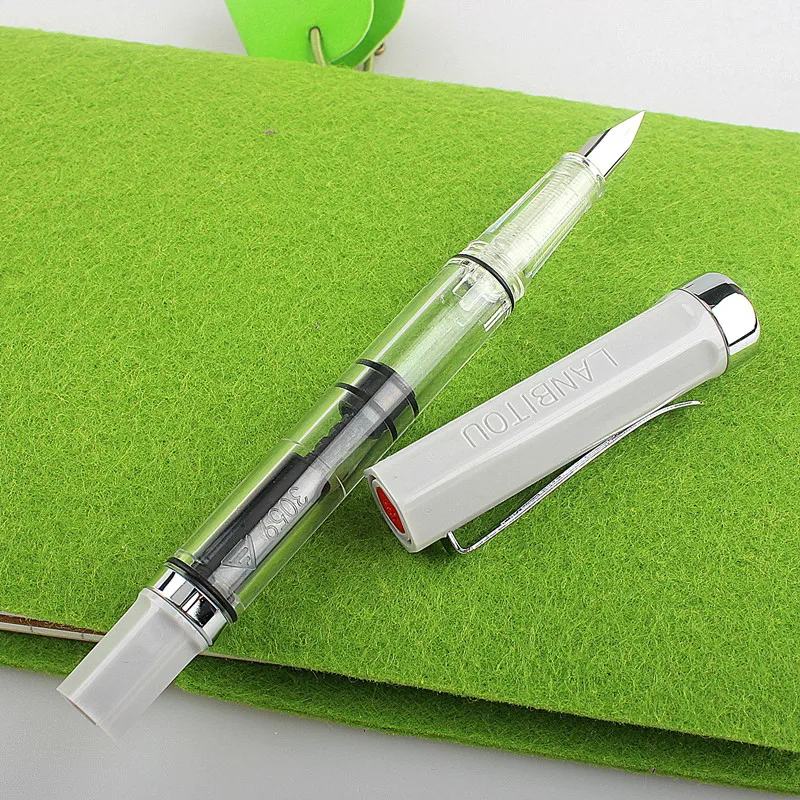 Lanbitou 3059 Füllfederhalter, Kolben-Tintenstift aus Kunststoff, EF/F-Spitze, silberner Clip, Business-Briefpapier, Büro, Schulbedarf, Schreibgeschenk – Detail 12
