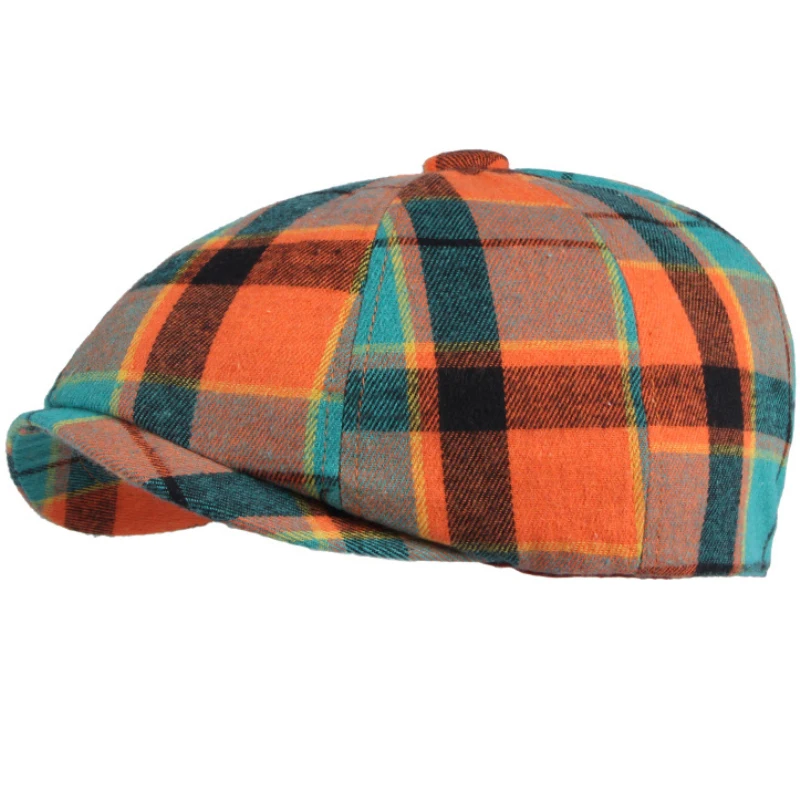 HT3591 Berets 2021 New Men Women Beret Cap Vintage Plaid Octagonal  Cap Male Female Artist Painter Beret Hat  Flat Cap