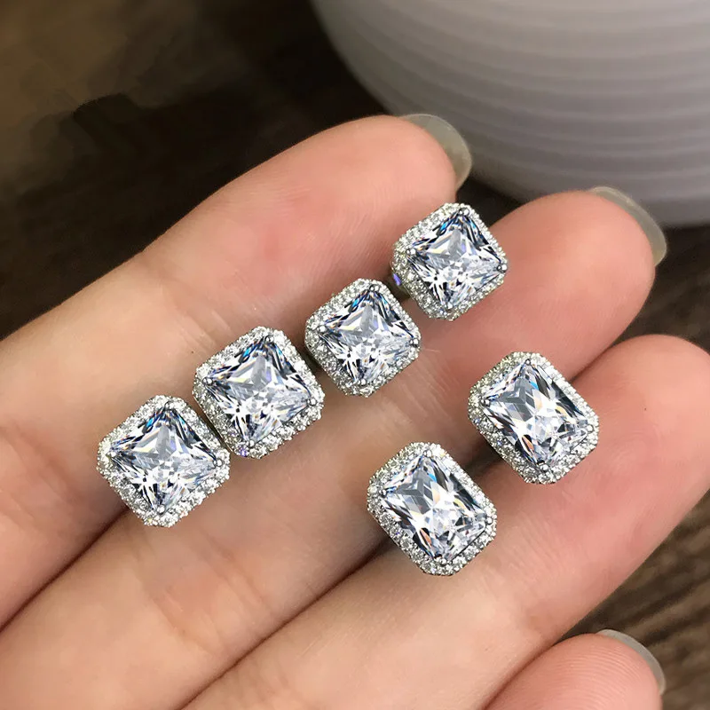 Wykwintne kobiece kolczyki 925 Sterling SIlver Square Emerald Green Zircon Crystal Earrings For Women Jewelry Wholesale Bijoux — zdjęcie 4