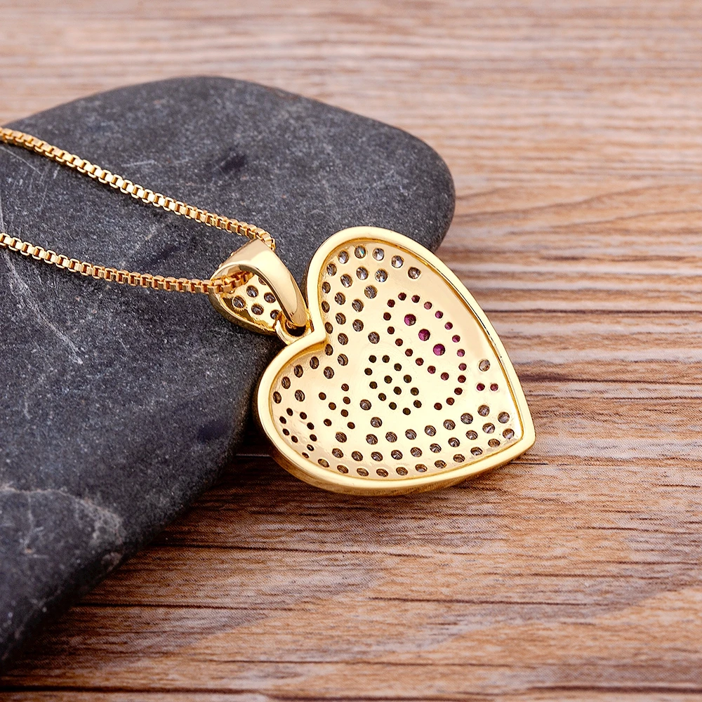 Luxury Heart Pendant Love Necklace Gold Color chain Colorful Zircon Choker For Female Bohemian Fashion Party Wedding Jewelry