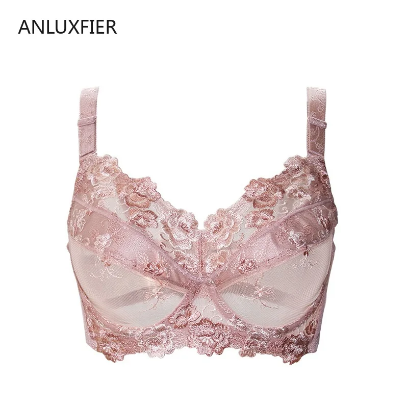 H9693 Adult Thin Bra Sexy Transparent Gathered Plus Size Full Cup Bras Underwear Comfortable Breathable Lace Embroidery Lingerie