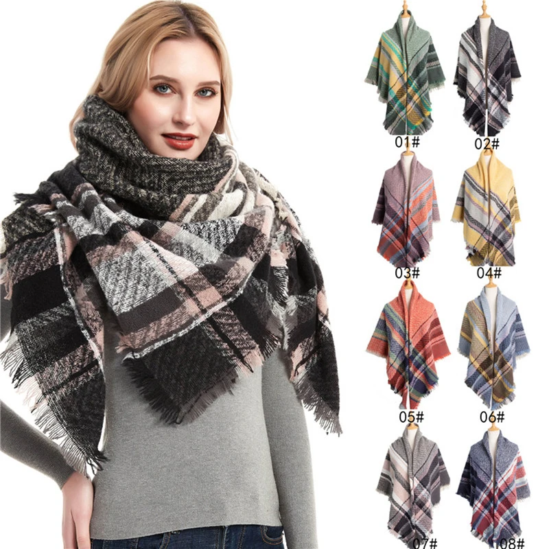 Designer brand Plaid Women Knit Winter Scarf Cashmere Pashmina Female Warm Triangle Scarves Blanket Shawls Bandana Wraps Bufanda