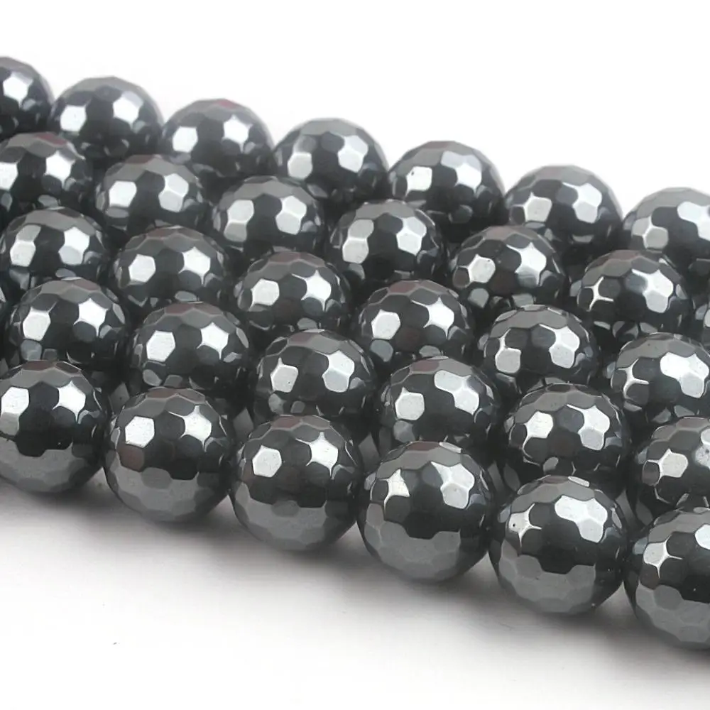 Natural Round Hematite 128Cut Faceted Gemstone Loose Beads 6 8 10 12mm For Necklace Bracelet DIY Jewelry Making 15inch Strand