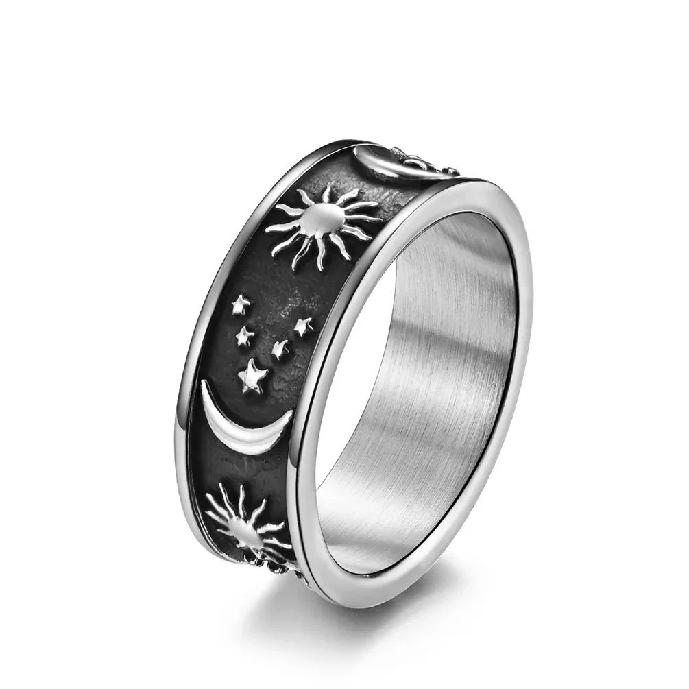 Sun Star Moon Ring Stainless Steel Jewelry Stylish Metal Celestial Women Ring Gift