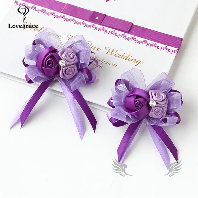 Hoa Hồng Lụa Nam Boutonniere Cưới Xòe Vòng Tay Cho Phù Dâu Cưới Viền Khuy, Dự Hôn Nhân Trang Trí Em Gái Dây Đeo Tay