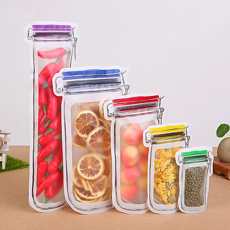 5 Colors Stand up Mason Jar Bottle Package Pouches Thick Resealable Fridge Kitchen Travel Essential Food Snack Coffee Gift Bags