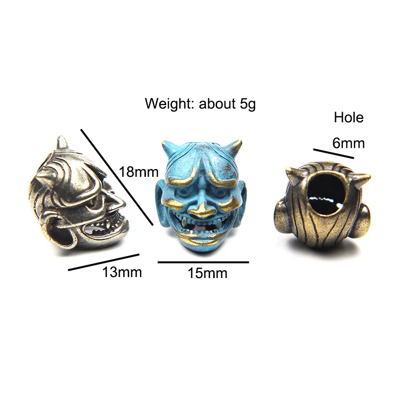 Brass Japanese Prajna Skull Head Knife Beads Paracord Lanyard Charms DIY Ghost Hannya Mask Umbrella Rope Bracelets Accessories