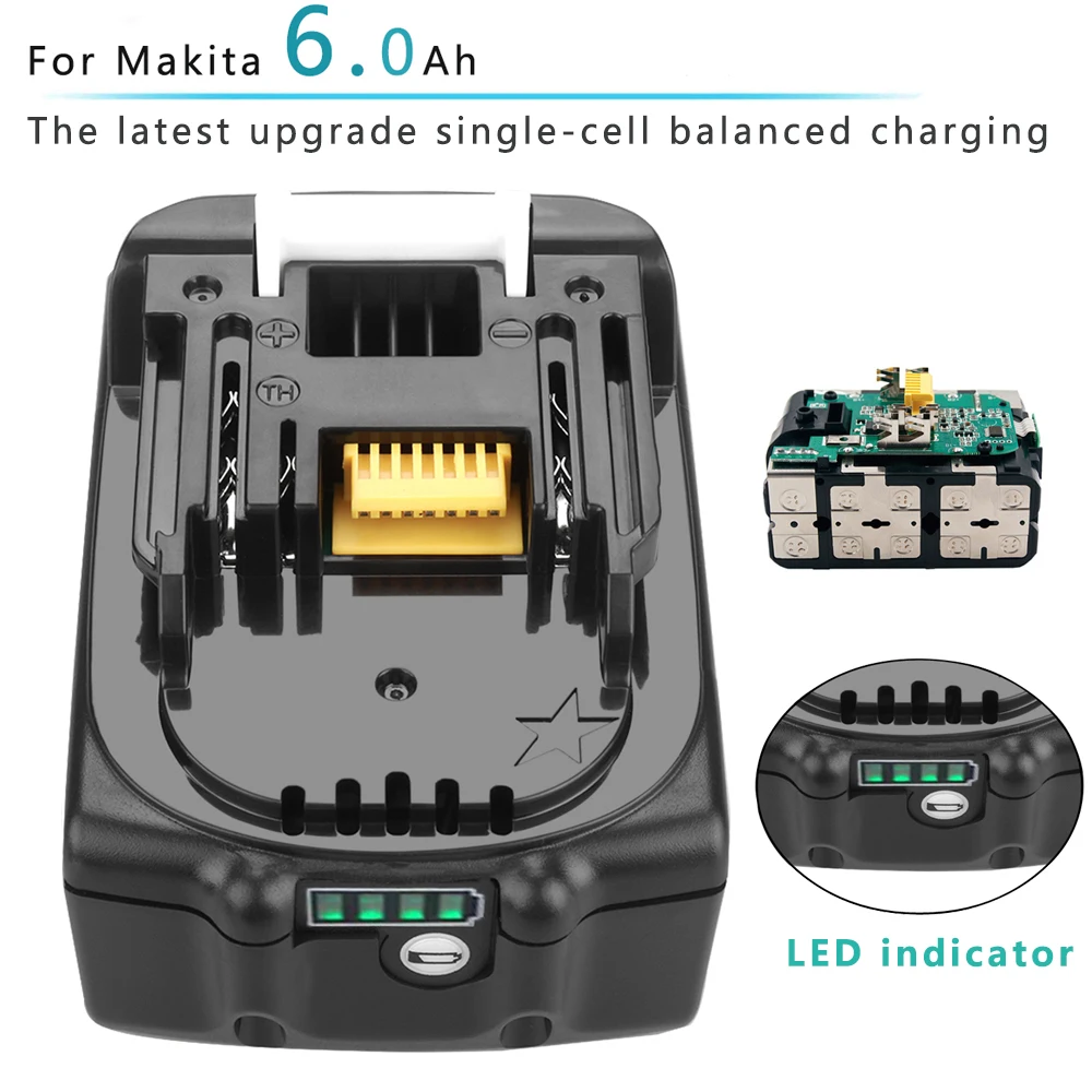 

Newest Version BL1860 18V 6000mAh Li ion Rechargeable Battery for Makita Battery 18 V BL1830 BL1840 BL1850 BL1860B BL1860