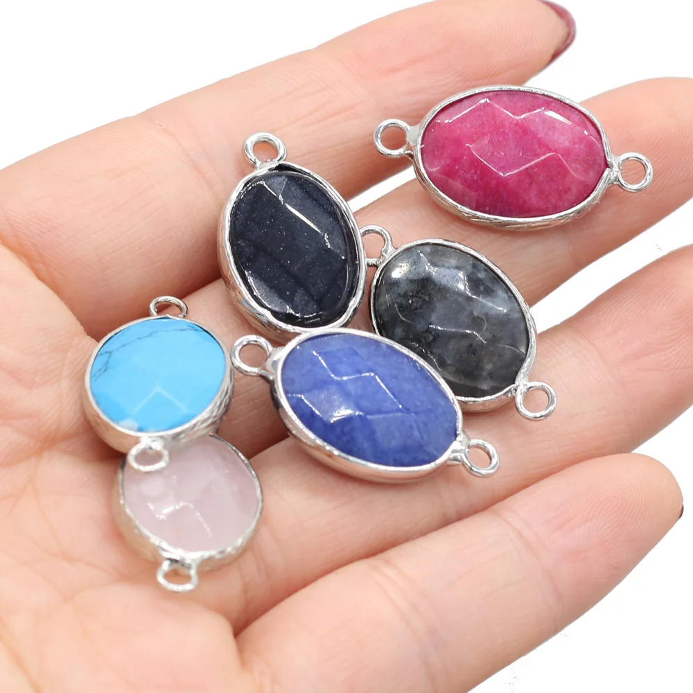 Natural Semi-precious Stone Connector Charms Oval Crystal Quartz Pendant for Jewelry Making DIY Necklace Bracelet Accessories