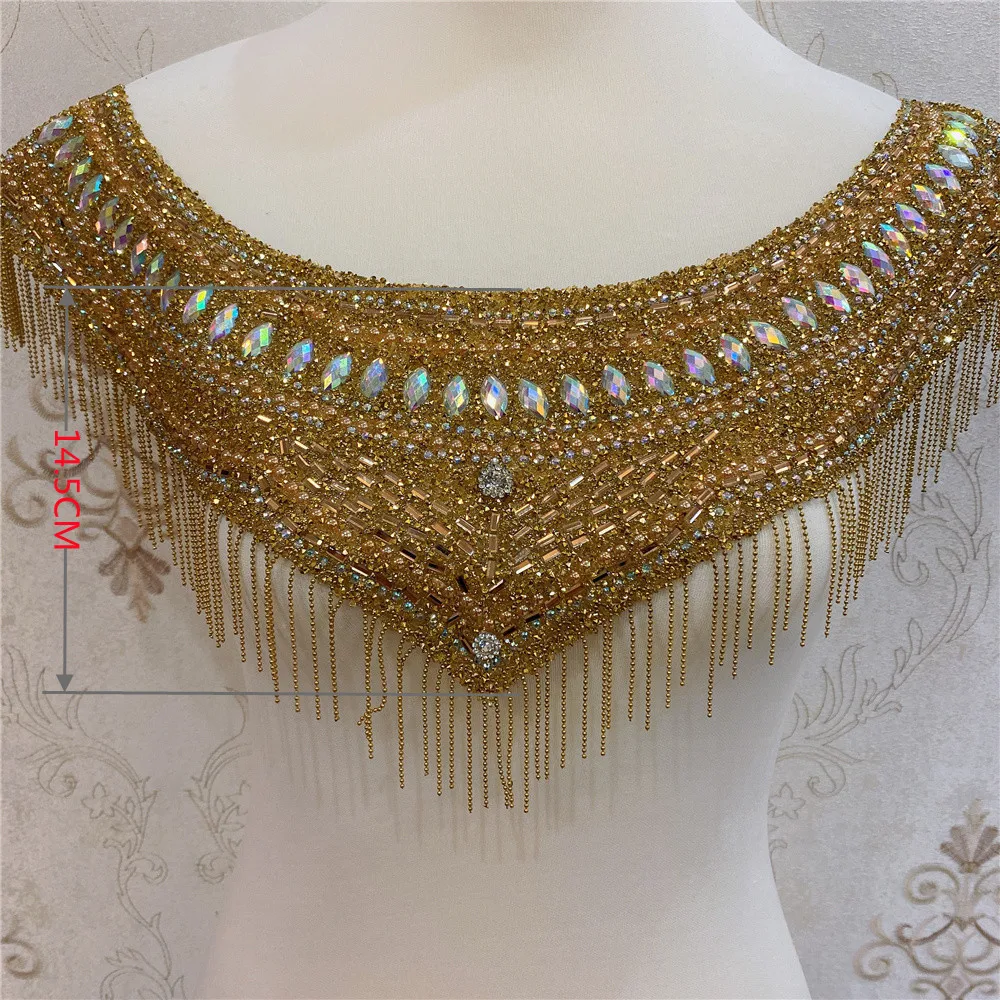 New Gold and silver double side  wedding embroidered crystal rhinestone collar necklace  appliques  n