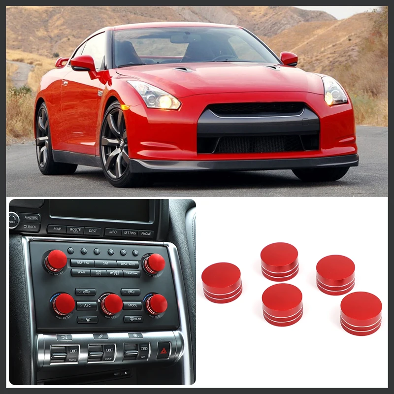 

Для Nissan GTR 2008-2016 5 шт. красный чехол из алюминиевого сплава для регулятора громкости кондиционера автомобиля декоративное кольцо аксессуары для интерьера автомобиля