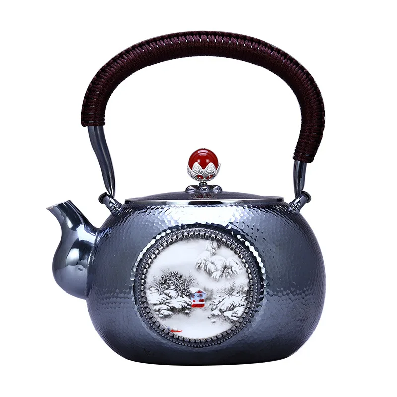 

Teapot, kettle, hot water teapot, iron teapot, stainless steel kettle, tea bowl, 1100ml capacity, handmade S999 sterling silver