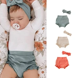 Pantalones cortos de verano para niños y niñas, ropa de algodón PP con banda para el pelo, lazos de encaje, triángulo, 6-24M