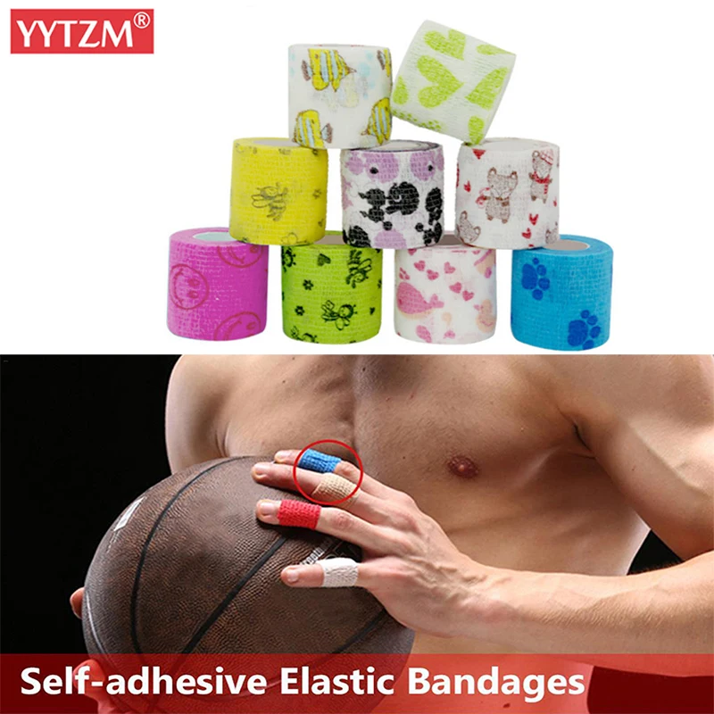 Color Cartoon Self Adhesive Bandage Printing Pet Knee Brace Support Volleyball Wrist Ankle Basketball Sport Goods Elastic Tape