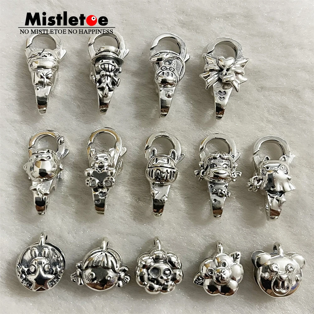 Mistletoe 925 Sterling Silver Cartoon Bow bear girl boy flower Clasp Lobster Lock European Jewelry