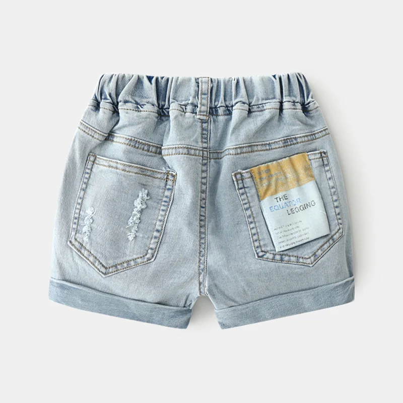 2021 Casual 3 4 6 8 9 10 12 Years Kids Hole Sports Pocket Elastic Waist Handsome Summer Denim Patch Clothes Shorts For Baby Boys