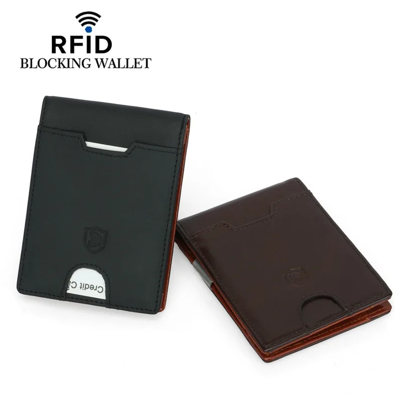 Genuine Leather Men's Wallet With Coin Pocket Credit Card Holder Purse For Man Portable Bifold Clamp Male Money Bag Metal Clip