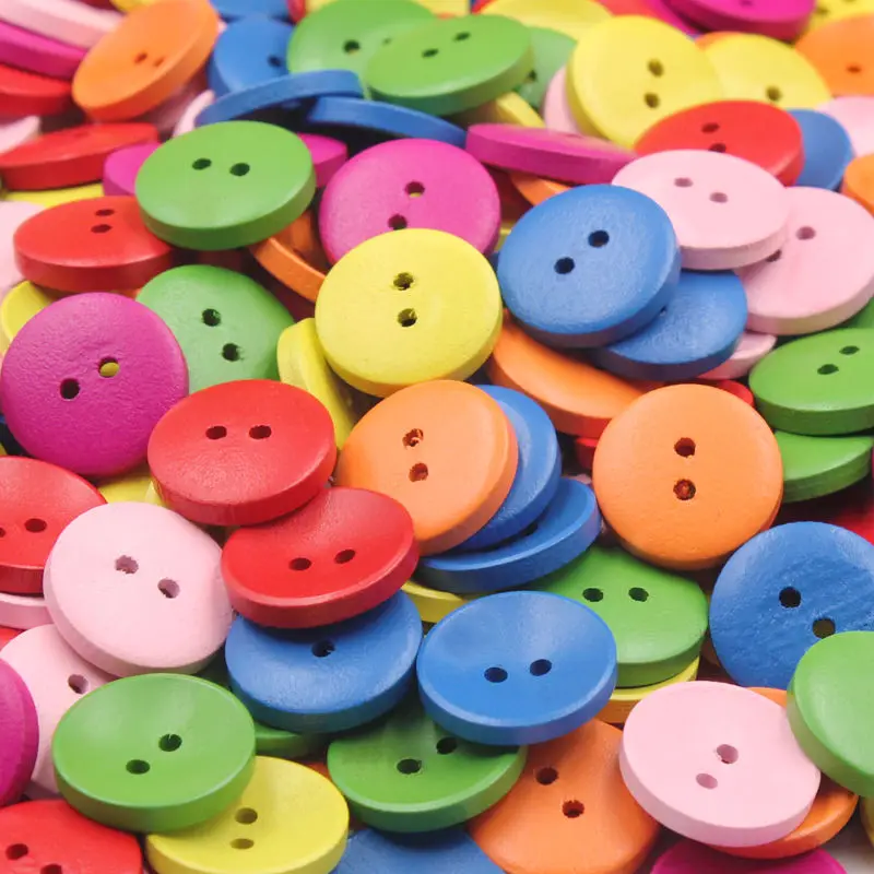 25-100Pcs 15-25MM Wooden Sewing Buttons Scrapbooking Round Colorful Mixed Two Holes Children\'s Handmade Crafts Diy Wood Buttons