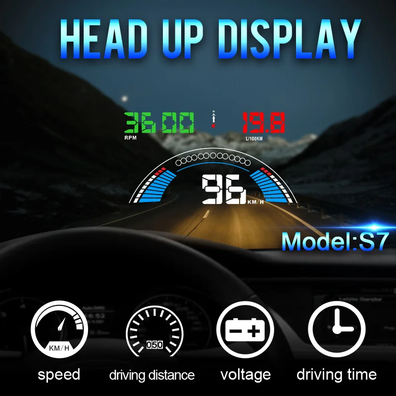 

5.8" S7 HUD GPS Speedometer OBD2 Car Head Up Display Vehicle Speeding Warning Fuel Consumption Water Temperature RPM