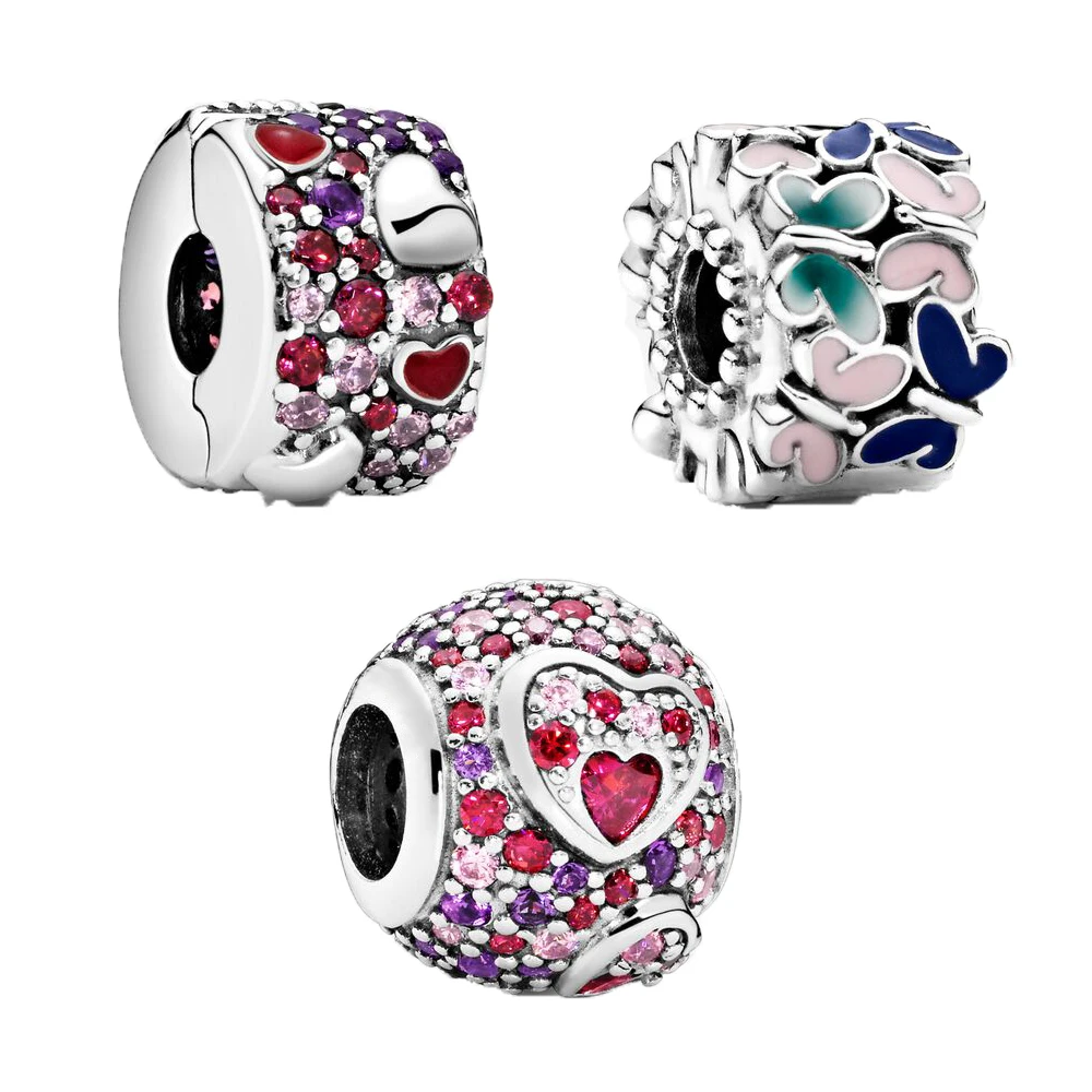 Fashion 925 Sterling Silver Beads Pave Colorful cylindrical Charm Fit Original Pandora Bracelets Gentle Women DIY Jewelry Gift